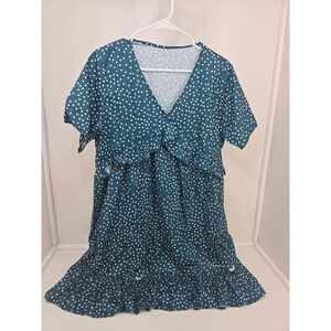 Lot of 2 Women's Dresses XL Time and Tru Blue Print + Green Polka Dot